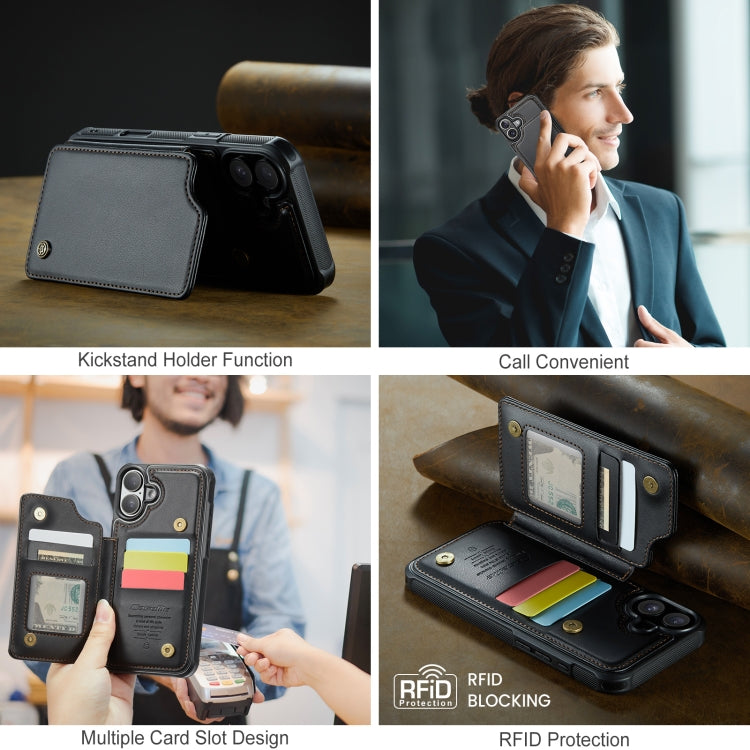 For iPhone 16 Plus CaseMe C22 Card Slots Holder RFID Anti-theft Phone Case(Black) - free shipping - PMC Jewellery - Order now!