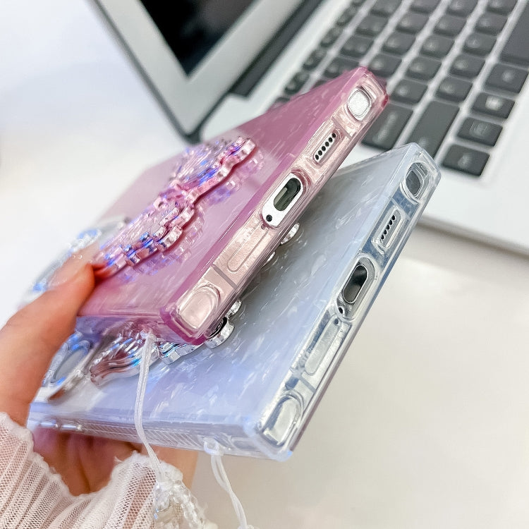 For Samsung Galaxy S25 Ultra 5G Plating Glitter Lens Film Texture Butterfly Holder Wristband Phone Case(Purple Water Ripples) - Galaxy S25 Ultra 5G Cases by PMC Jewellery | Online Shopping South Africa | PMC Jewellery | Buy Now Pay Later Mobicred
