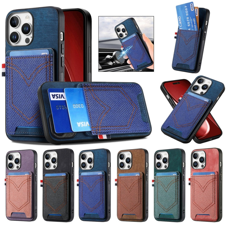For iPhone 16e Denim Texture Leather Skin Phone Case with Card Slot(Black) - iPhone 16e Cases by PMC TechLife | Online Shopping South Africa | PMC TechLife | Buy Now Pay Later Mobicred