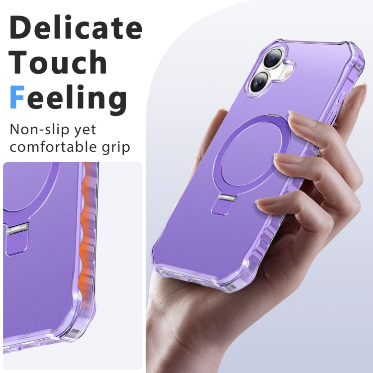 For iPhone 16 Plus Solid Color Wave MagSafe Holder Phone Case(Purple) - free shipping - PMC Jewellery - Order now!