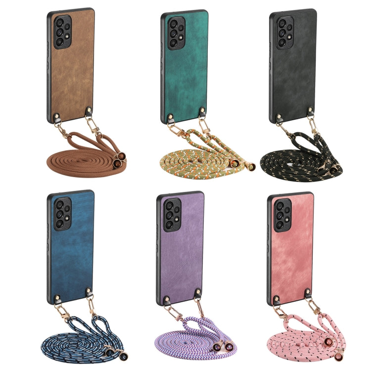 For Samsung Galaxy S25 5G Vintage Leather PC Back Cover Phone Case with Crossbody Strap(Pink) - Galaxy S25 5G Cases by PMC Jewellery | Online Shopping South Africa | PMC Jewellery | Buy Now Pay Later Mobicred