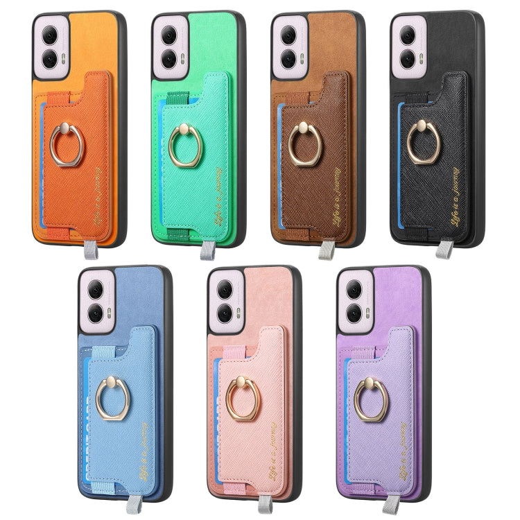 For Motorola Moto G 5G 2024 Retro Magsafe Cross Leather Ring Holder Card Bag Phone Case(Green) - Motorola Cases by PMC Jewellery | Online Shopping South Africa | PMC Jewellery | Buy Now Pay Later Mobicred