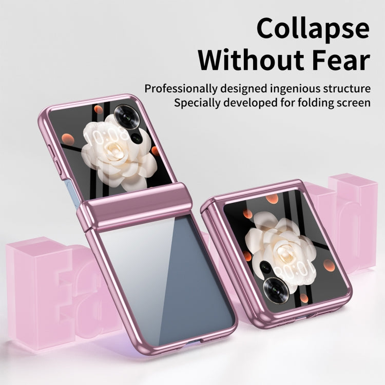 For Honor Magic V Flip Plating Transparent Folding Hinged Phone Case(Pink) - Honor Cases by PMC TechLife | Online Shopping South Africa | PMC TechLife | Buy Now Pay Later Mobicred
