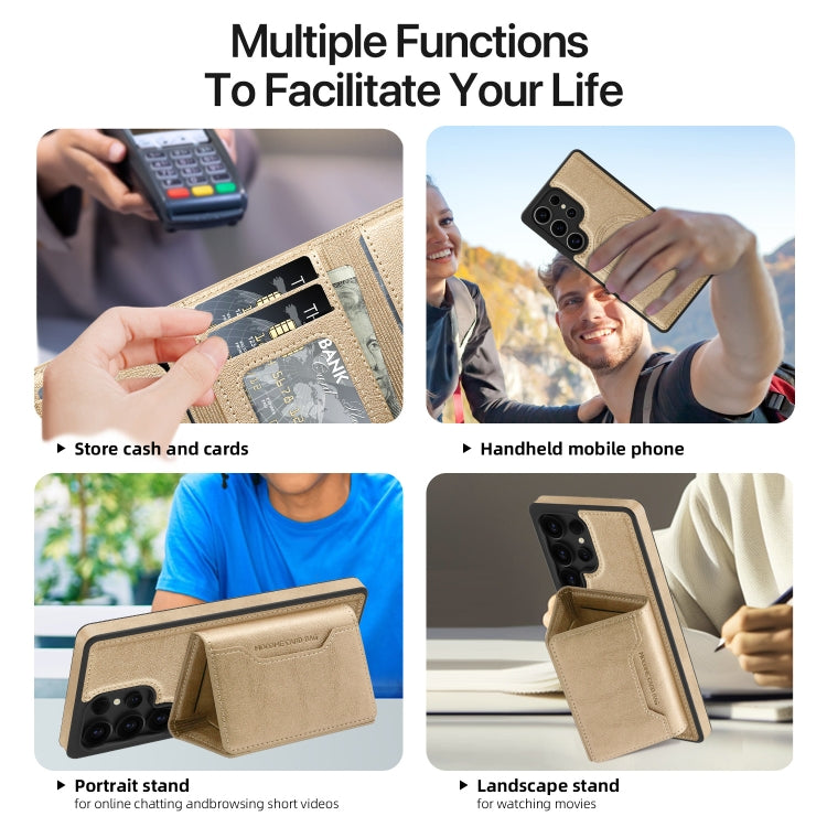 For Samsung Galaxy S25+ 5G Shield Multi-functional MagSafe Card Bag Phone Case(Desert Gold) - Galaxy S25+ 5G Cases by PMC Jewellery | Online Shopping South Africa | PMC Jewellery | Buy Now Pay Later Mobicred