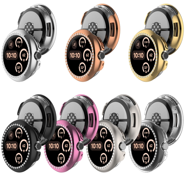 For Google Pixel Watch 3 45mm Diamond Electroplated PC Half Coverage Watch Protective Case(Rose Gold) - Watch Cases by PMC TechLife | Online Shopping South Africa | PMC TechLife | Buy Now Pay Later Mobicred