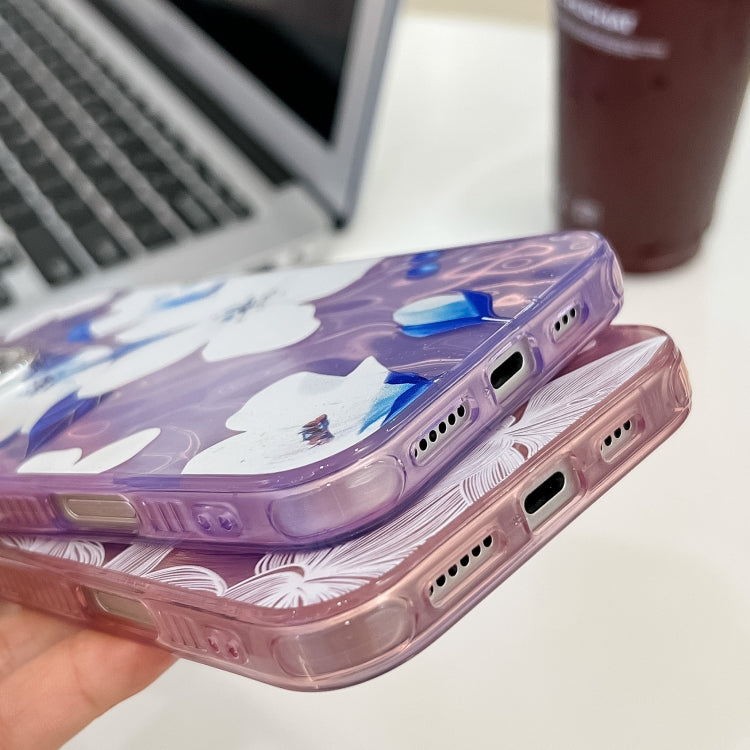 For iPhone 16e Electroplating Flowers Plants Texture TPU Phone Case(Purple Flowers FL1) - iPhone 16e Cases by PMC TechLife | Online Shopping South Africa | PMC TechLife | Buy Now Pay Later Mobicred