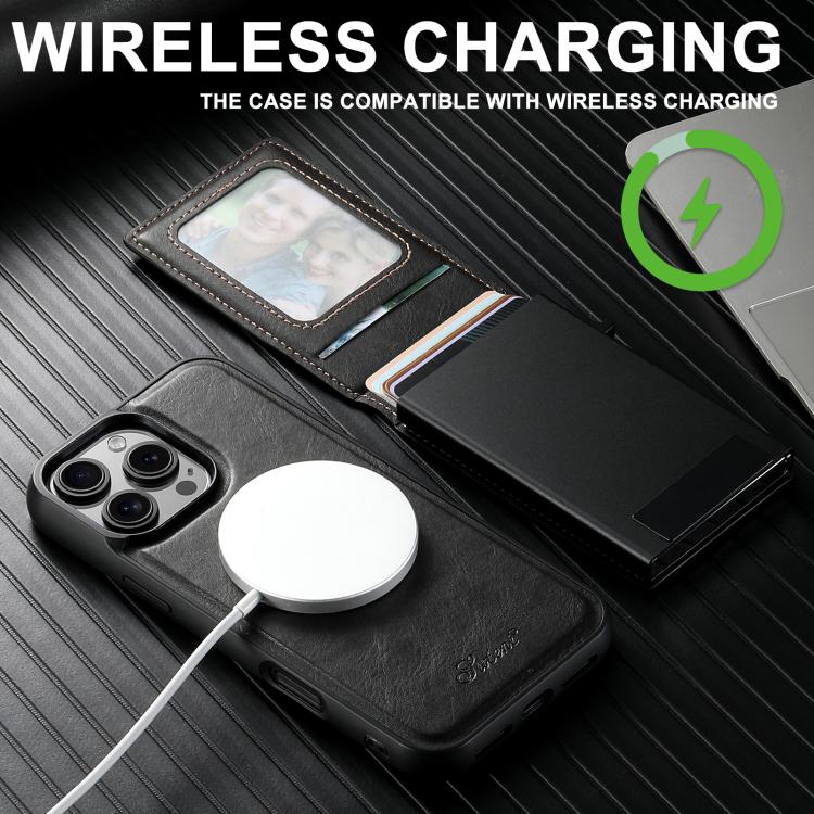 For iPhone 16e Suteni H19 Oil Wax 2-in-1 MagSafe Removable Card Box Back Phone Case(Black) - iPhone 16e Cases by Suteni | Online Shopping South Africa | PMC TechLife | Buy Now Pay Later Mobicred