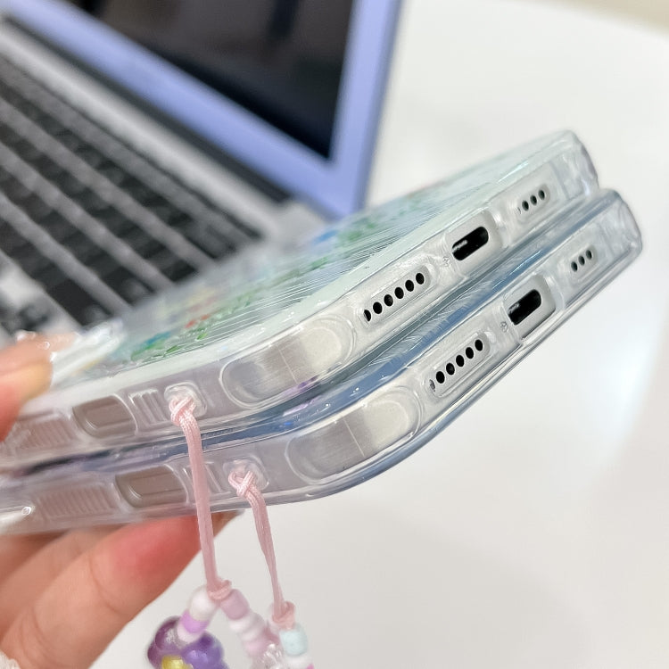 For iPhone 16e Electroplating Flower Texture Wristband TPU Phone Case(Flowers SH4) - iPhone 16e Cases by PMC TechLife | Online Shopping South Africa | PMC TechLife | Buy Now Pay Later Mobicred