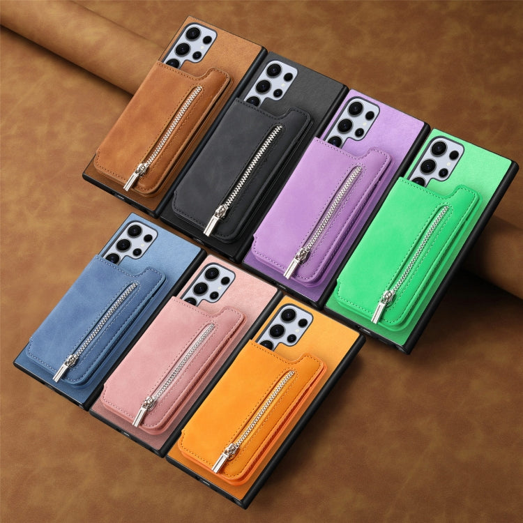 For Samsung Galaxy S25 5G Retro MagSafe Zipper Wallet Card Bag Back Phone Case(Green) - Galaxy S25 5G Cases by PMC Jewellery | Online Shopping South Africa | PMC Jewellery | Buy Now Pay Later Mobicred