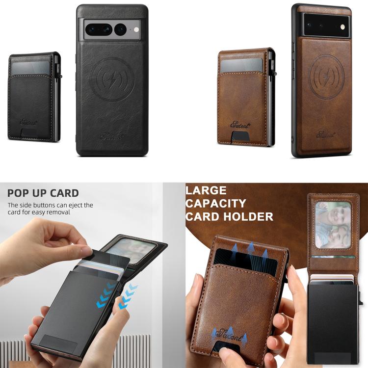 For Google Pixel 6a Suteni H19 Oil Wax 2-in-1 MagSafe Removable Card Box Back Phone Case(Brown) - free shipping - PMC TechLife - Order now!