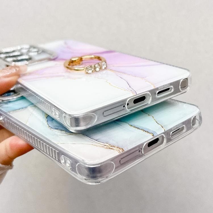 For Samsung Galaxy S25 5G Electroplated Marble Texture Ring Holder Phone Case(Purple Blue S18) - Galaxy S25 5G Cases by PMC Jewellery | Online Shopping South Africa | PMC Jewellery | Buy Now Pay Later Mobicred