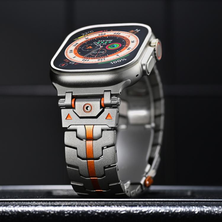 For Apple Watch 46mm / 49mm / 45mm / 44mm Stainless Steel Iron Man Safety Buckle Metal Watch Band(Titanium Color Orange) - free shipping - PMC TechLife - Order now!