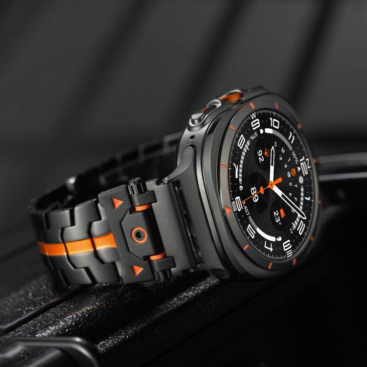 For Samsung Galaxy Watch 7 Ultra 47mm Stainless Steel Butterfly Buckle Metal Watch Band(Silver Orange) - free shipping - PMC TechLife - Order now!