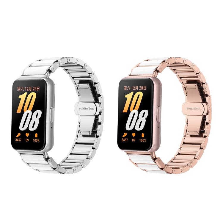 For Samsung Galaxy Fit 3 Butterfly Buckle Ceramic White Metal Watch Band(Rose Gold) - free shipping - PMC TechLife - Order now!