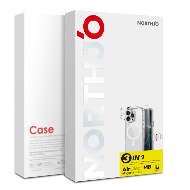 For iPhone 16 Plus NORTHJO 3 in 1 PC Magnetic Phone Case with Screen Film and Lens Film(Clear) - free shipping - PMC TechLife - Order now!
