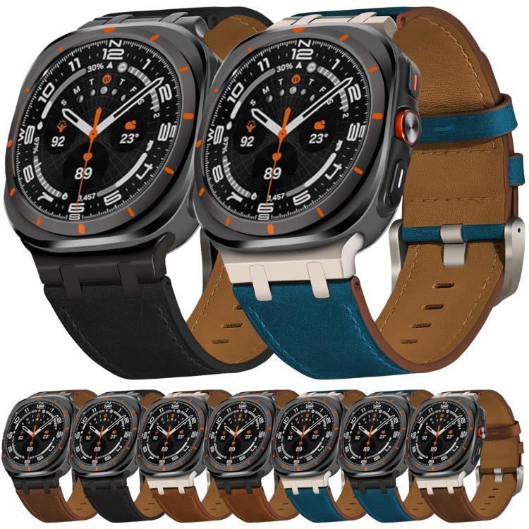 For Samsung Galaxy Watch Ultra 47mm Crazy Horse Leather Watch Band(Red Brown+Titanium Buckle) - Watch Bands by PMC TechLife | Online Shopping South Africa | PMC TechLife | Buy Now Pay Later Mobicred