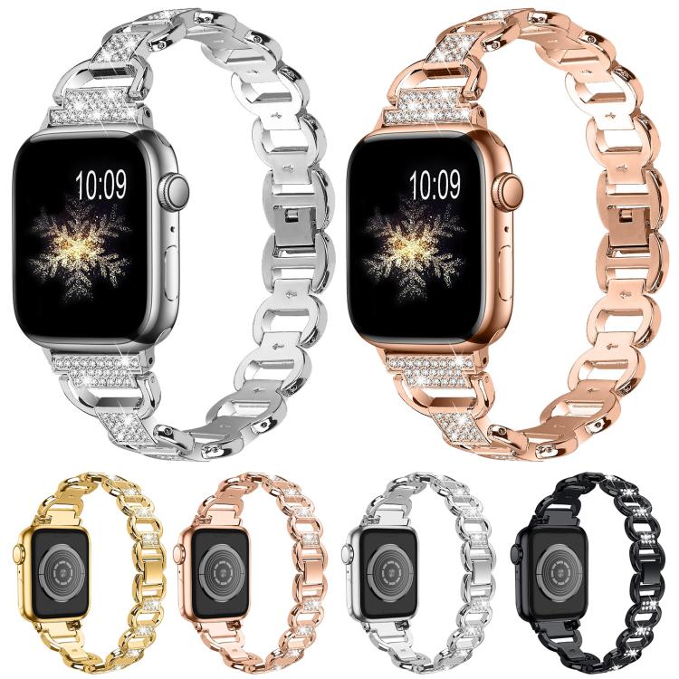 For Apple Watch 46mm / 49mm / 45mm / 44mm Oval Diamonds Steel Watch Band(Black) - free shipping - PMC TechLife - Order now!