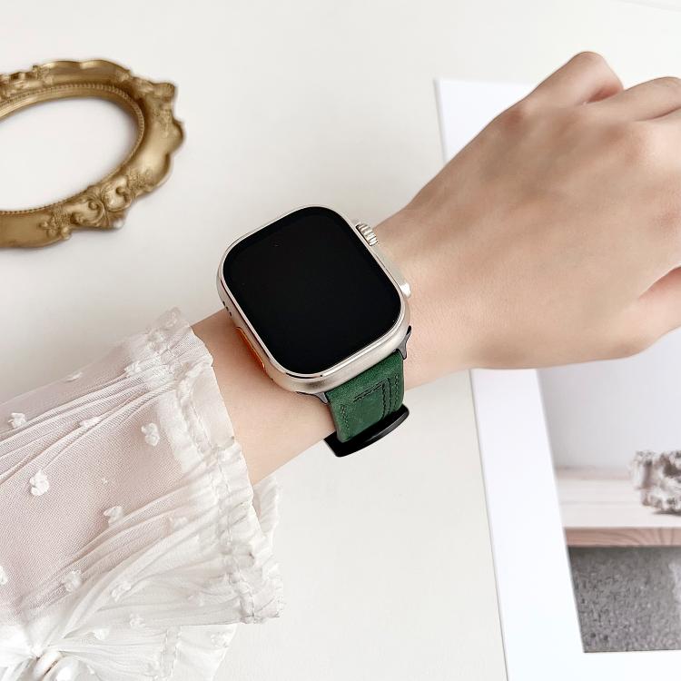 For Apple Watch 42mm / 41mm / 40mm / 38mm 7-Line Tri-Star Buckle Pull Up Leather Watch Band(Gray Black Thread) - Watch Bands by PMC TechLife | Online Shopping South Africa | PMC TechLife | Buy Now Pay Later Mobicred