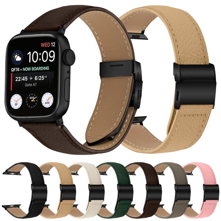 For Apple Watch 46mm / 49mm / 45mm / 44mm Lychee Texture Black Turtle Back Buckle Leather Watch Band(Gray) - Watch Bands by PMC TechLife | Online Shopping South Africa | PMC TechLife | Buy Now Pay Later Mobicred