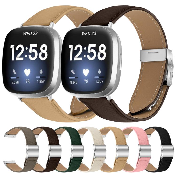 For Fitbit Versa 3 / 4 Lychee Texture Silver Turtle Back Buckle Leather Watch Band(Gray) - free shipping - PMC TechLife - Order now!