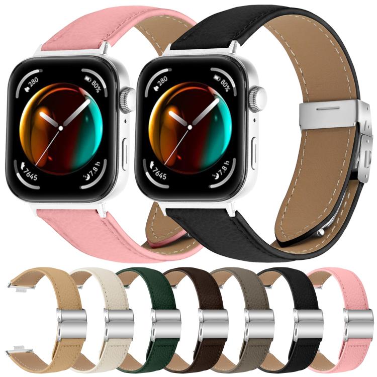 For Huawei Watch Fit 4 / Fit 4 Pro / Fit 3 Lychee Texture Silver Turtle Back Buckle Leather Watch Band(Black) - free shipping - PMC TechLife - Order now!