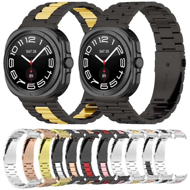For Samsung Galaxy Watch8 / Watch8 Classic Three Beads Stainless Steel Watch Band with Removal Tool(Black Rose Gold) - free shipping - PMC TechLife - Order now!