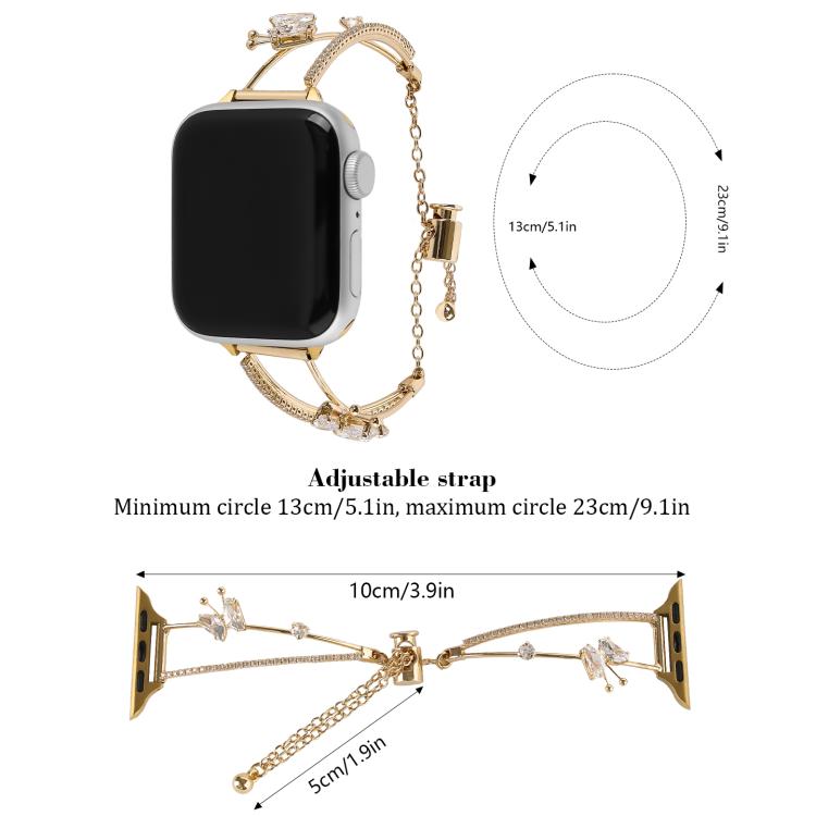 For Apple Watch 42mm / 41mm / 40mm / 38mm Copper-Inlaid Butterfly Zircon Bracelet Watch Band(Gold) - free shipping - PMC TechLife - Order now!