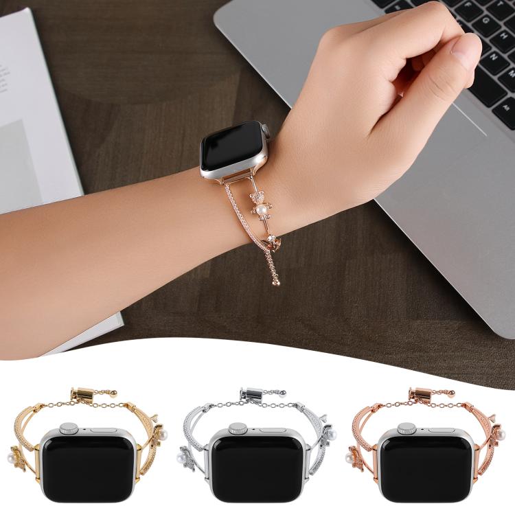 For Apple Watch 42mm / 41mm / 40mm / 38mm Copper-Inlaid Bear Zircon Bracelet Watch Band(Rose Gold) - free shipping - PMC TechLife - Order now!
