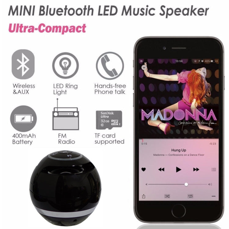 A18 Ball Bluetooth Speaker with LED Light Portable Wireless Mini Speaker Mobile Music MP3 Subwoofer Support TF (Pink) - free shipping - PMC Jewellery - Order now!