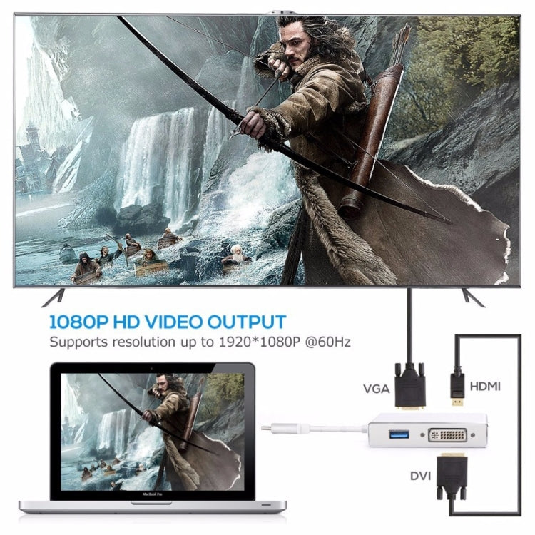 4 in 1 USB 3.1 USB C Type C to HDMI VGA DVI USB 3.0 Adapter Cable for Laptop Apple Macbook Google Chromebook Pixel - Cable & Adapters by PMC Jewellery | Online Shopping South Africa | PMC Jewellery | Buy Now Pay Later Mobicred