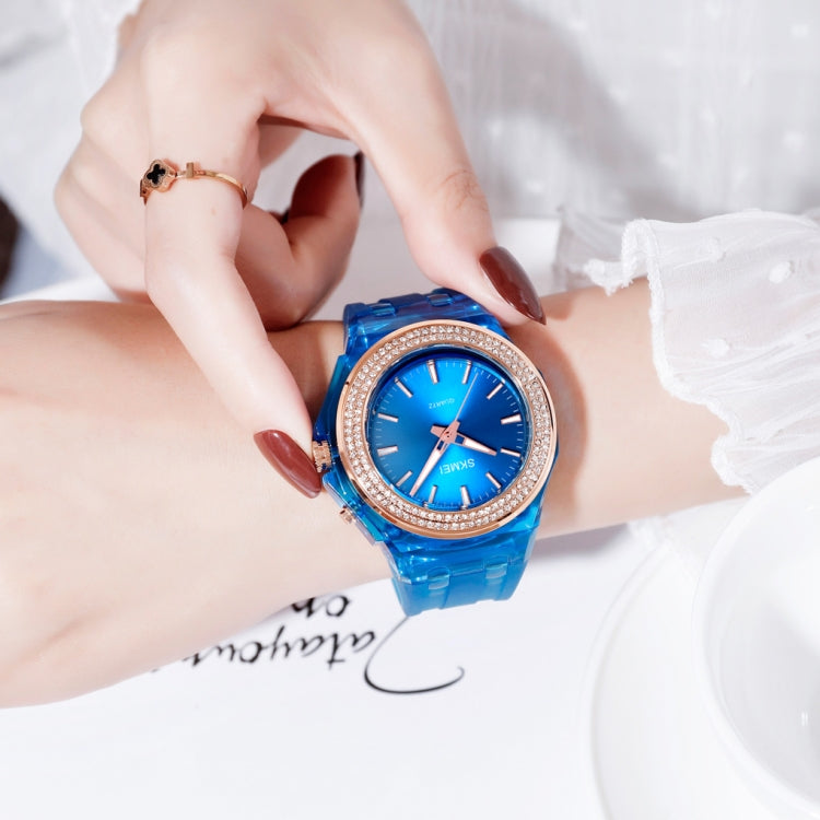 SkMEI 1553 Women LED Color Light Transparent Waterproof Watch Inlaid With Water Drill(Blue) - free shipping - PMC TechLife - Order now!