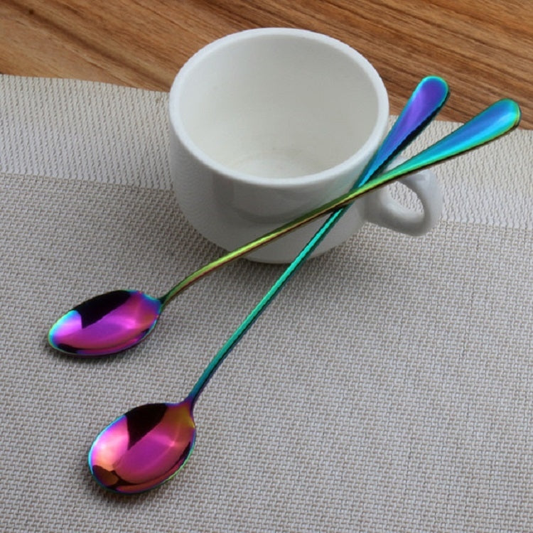 2 PCS Stainless Steel Rainbow Long Handled Coffee Scoops Cold Drink Stirring Spoon for Dessert Cake, Style:Sharp Spoon(Colorful) - free shipping - PMC TechLife - Order now!