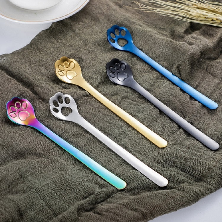 Stainless Steel Creative Cat Claw Coffee Spoon Dessert Cake Spoon, Style:Hollow Cat Claw Spoon, Color:Gold - free shipping - PMC TechLife - Order now!