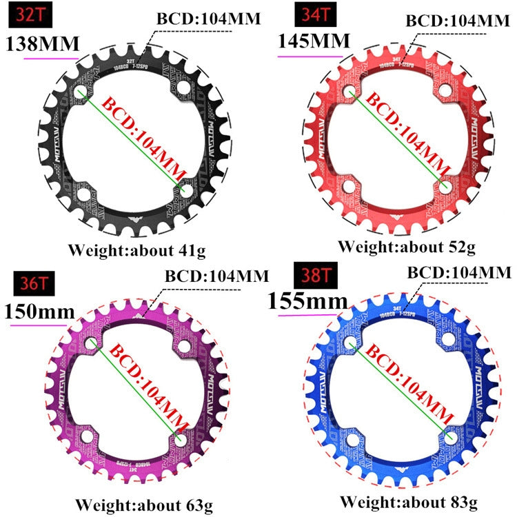 MOTSUV Narrow Wide Chainring MTB Bicycle 104BCD Tooth Plate Parts(Red) - Bicycle Brake Parts by MOTSUV | Online Shopping South Africa | PMC TechLife | Buy Now Pay Later Mobicred