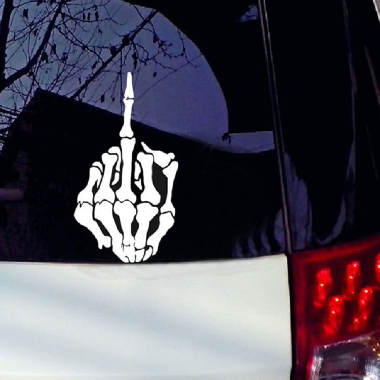 10 PCS Anti-High Beam Car Sticker Middle Finger Despise Reflective Car Sticker Bones Motorcycle Sticker(White) - free shipping - PMC TechLife - Order now!