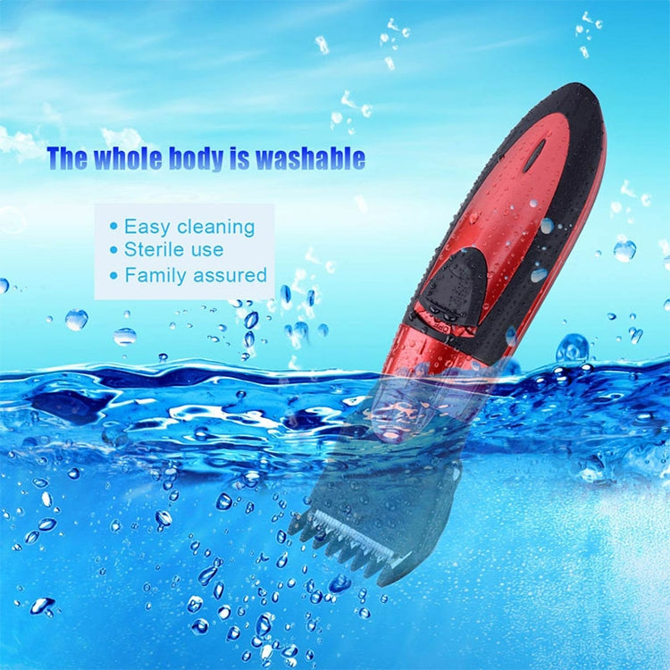 Waterproof Electric Hair Clipper Rechargeable Hair Trimmer Hair Cutting Machine Haircut Beard Trimer, EU Plug(Red) - free shipping - PMC TechLife - Order now!