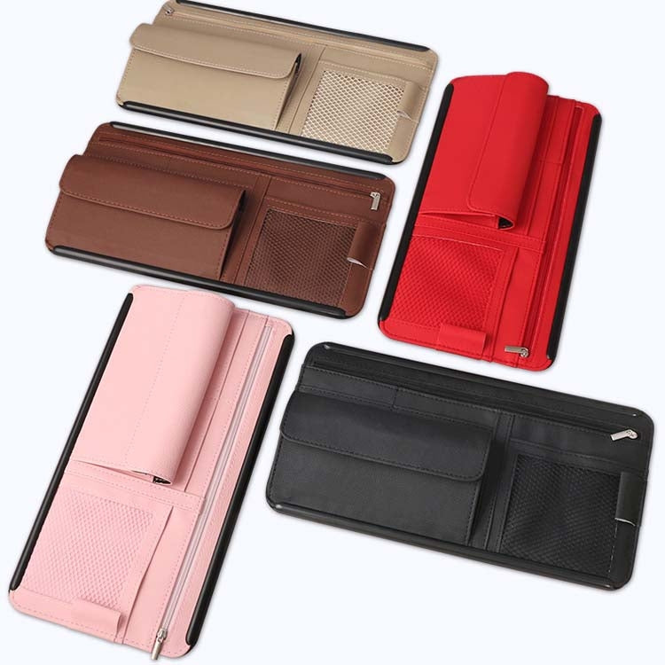 Car Sun Block Glasses Case Document Holder Car Plastic Frame Zipper Type Multi-Function Card Bag Storage Bag(Beige) - Sunglasses & Glasses Clips by PMC Jewellery | Online Shopping South Africa | PMC Jewellery | Buy Now Pay Later Mobicred