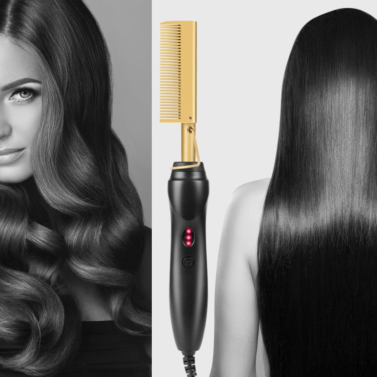 Multifunctional Comb Dry And Wet Dual-Use Curly Hair Straightening Stick Electric Perm Comb UK Plug(Golden) - free shipping - PMC TechLife - Order now!