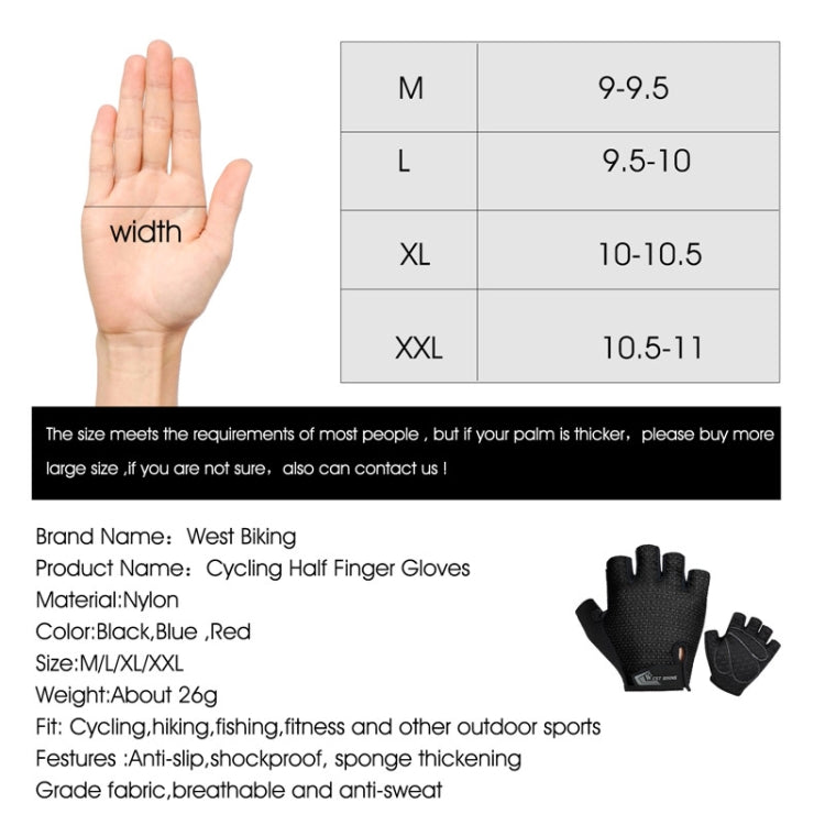 WEST BIKING YP0211218 Cycling Breathable Short Gloves Non-Slip Half Finger Gloves, Size: M(Black) - Cycling Gloves by WEST BIKING | Online Shopping South Africa | PMC TechLife | Buy Now Pay Later Mobicred
