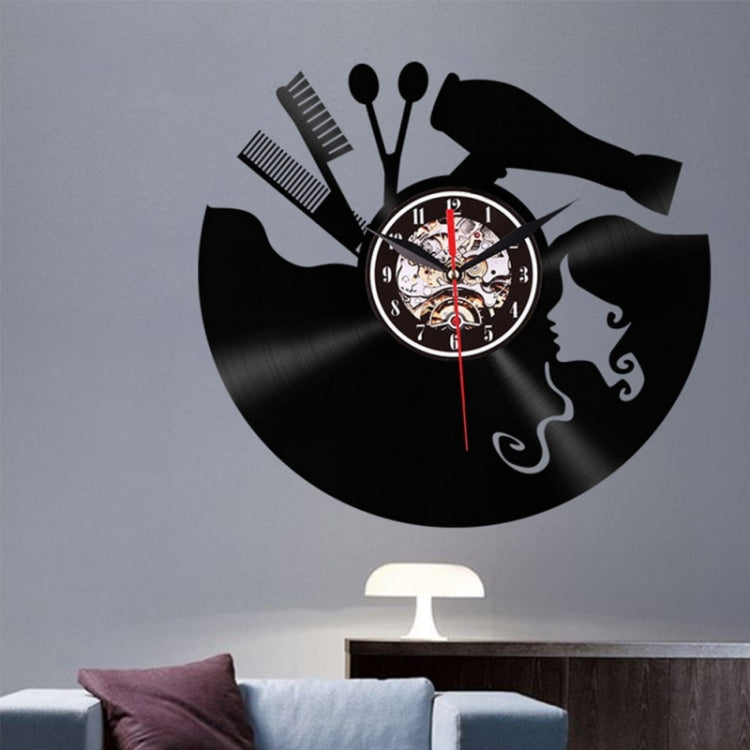 12 Inch Vinyl Record Wall Clock Haircut Girl 3D Retro Clock Living Room Decoration Quartz Wall Clock,Style: Without Light - Wall Clock by PMc TechLife | Online Shopping South Africa | PMc TechLife | Buy Now Pay Later Mobicred