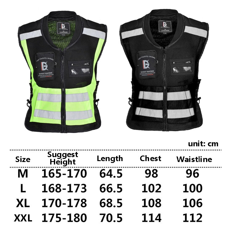 GHOST RACING GR-Y06 Motorcycle Riding Vest Safety Reflective Vest, Size: M(Black) - free shipping - PMC TechLife - Order now!