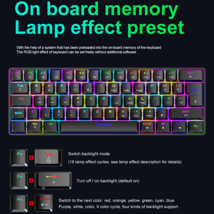 ZIYOU LANG T60 62-Key RGB Luminous Mechanical Wired Keyboard, Cable Length:1.5m(Blue Green Shaft) - free shipping - PMC Jewellery - Order now!
