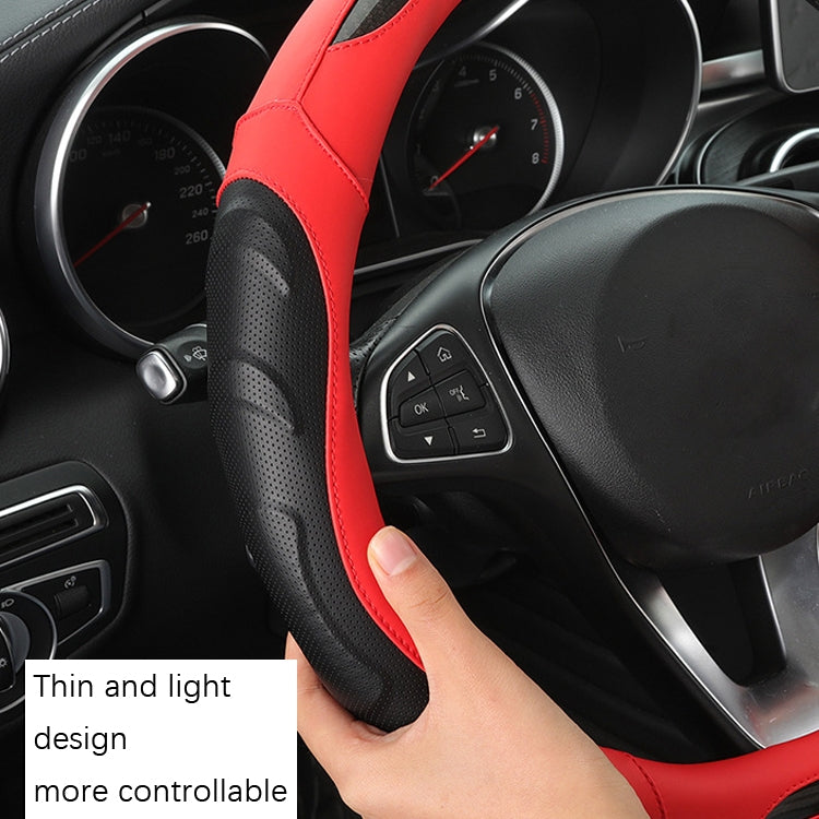 Leather Carbon Fiber Stitching Car Steering Wheel Set, Diameter: 38cm(Black Red Round) - Steering Wheel Accessories by PMC TechLife | Online Shopping South Africa | PMC TechLife | Buy Now Pay Later Mobicred