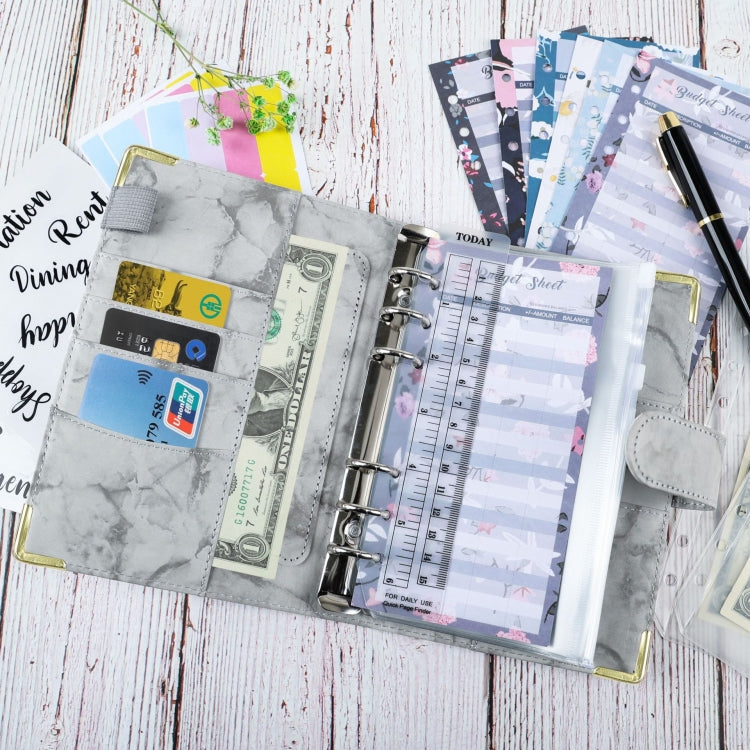 A6 Binder Budget Book Marbled Notebook PU Leather Binder(Pink) - Notebooks by null | Online Shopping South Africa | PMC TechLife | Buy Now Pay Later Mobicred
