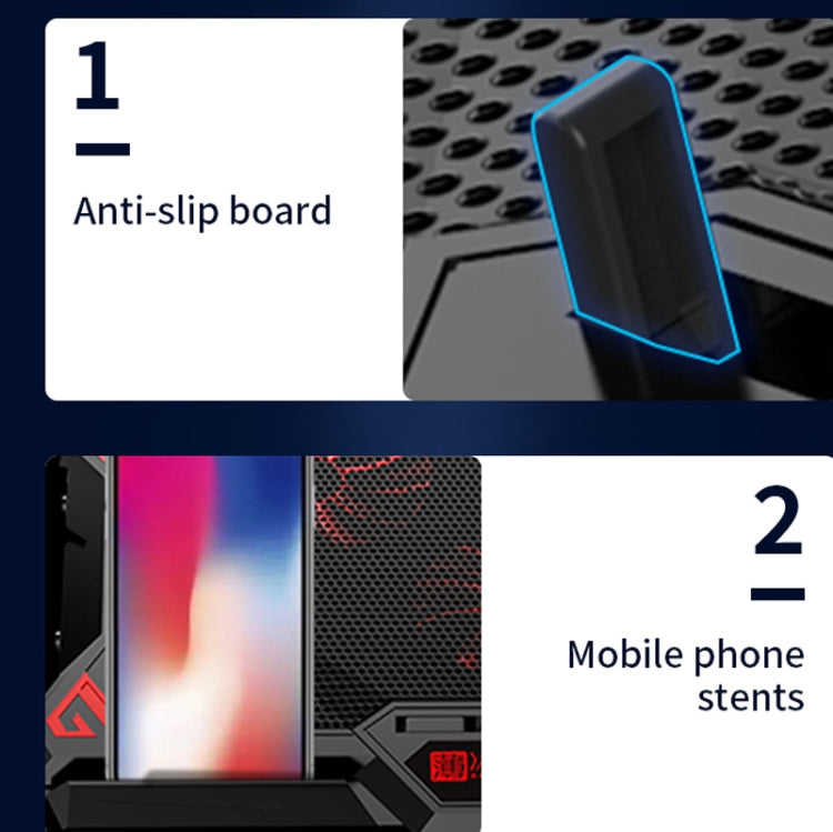 CoolCold 17inch Gaming Laptop Cooler Six Fan Two USB Port 2600RPM Laptop Cooling Pad( Black Red) - free shipping - PMC Jewellery - Order now!