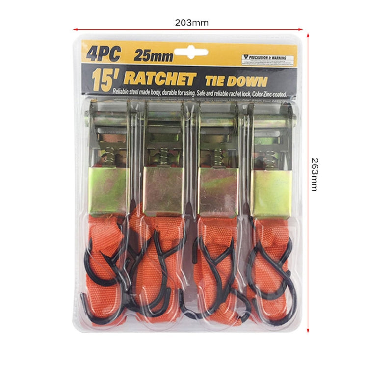 4PCS 15 Inch Tensioner Ratchet Strap Car Ratchet Thread Tensioner(Orange) - Towing Bars by PMC TechLife | Online Shopping South Africa | PMC TechLife | Buy Now Pay Later Mobicred