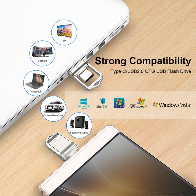 64GB USB 2.0 + Type-C/USB-C High Speed Mini Computer and Phone Dual-purpose Rotary U Disk(Silver) - USB Flash Drives by PMC TechLife | Online Shopping South Africa | PMC TechLife | Buy Now Pay Later Mobicred