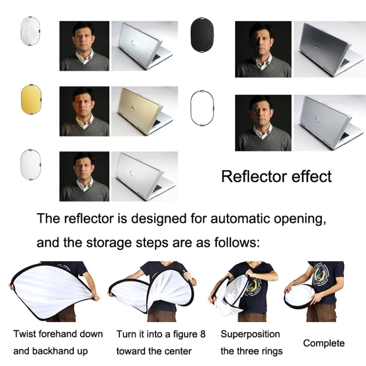 Selens 5 In 1 (Gold / Silver / White / Black / Soft Light) Folding Reflector Board, Size: 150x200cm - free shipping - PMC TechLife - Order now!