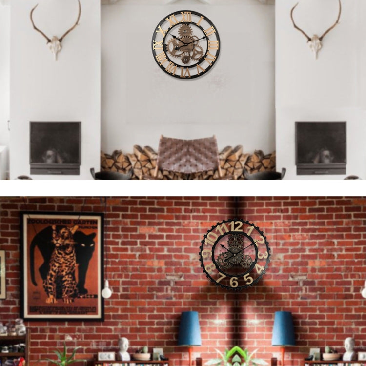 Vintage Wooden Round Gear Silent Wall Clock Rome Number 58cm 6 Gears Silver - free shipping - PMC TechLife - Order now!