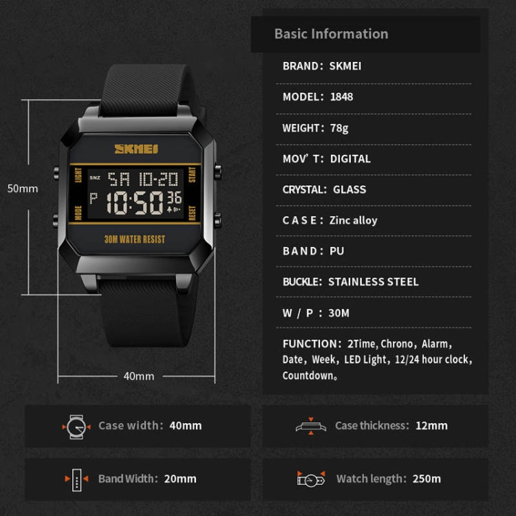 SKMEI 1848 Fashion Multifunctional Student Sports Waterproof Men Watch(Black) - free shipping - PMC TechLife - Order now!